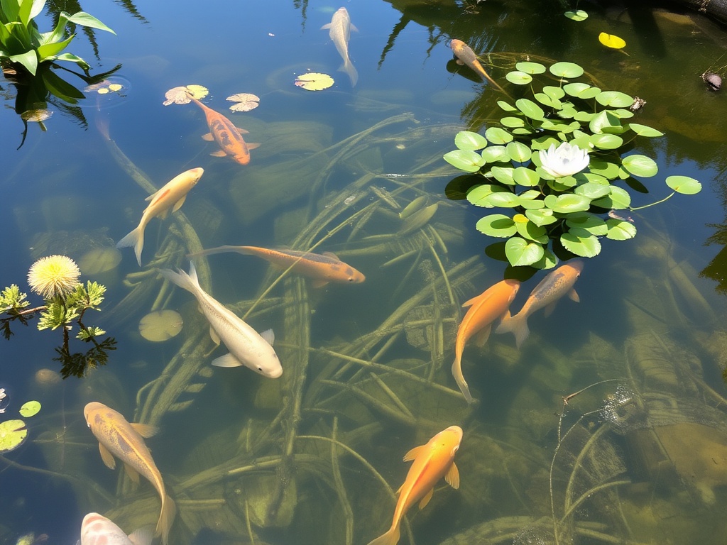 ealthy garden pond with clear water and thriving fish