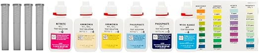 Liquid pond water test kit with color chart